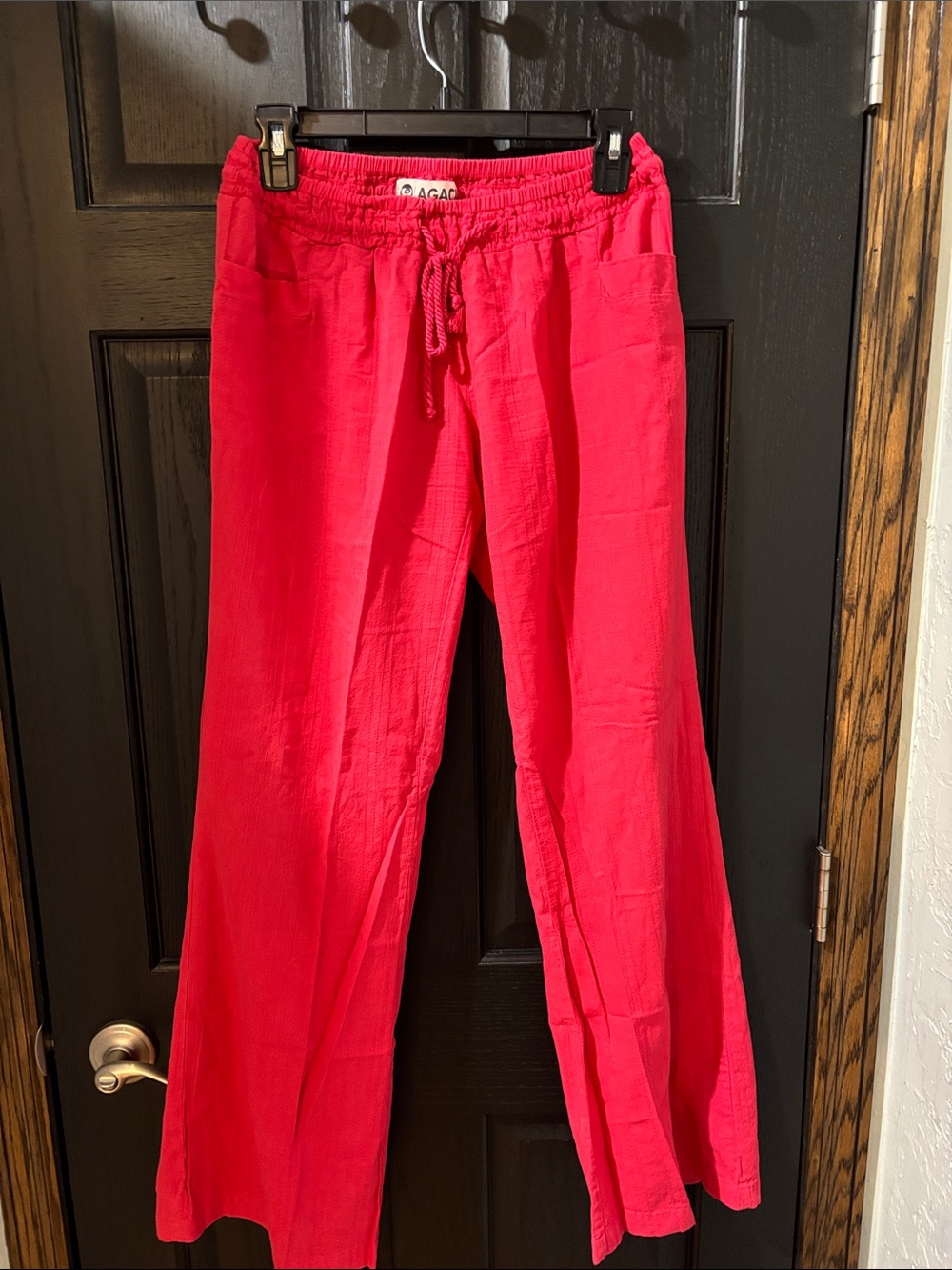 Lagaci Vibrant Red Wide-Leg Drawstring Trousers